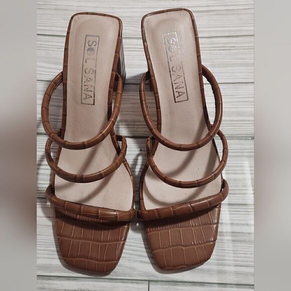 Sol Sana Judith Leather Mule Block Heel in Tan Croc Size 8 - Picture 6 of 10
